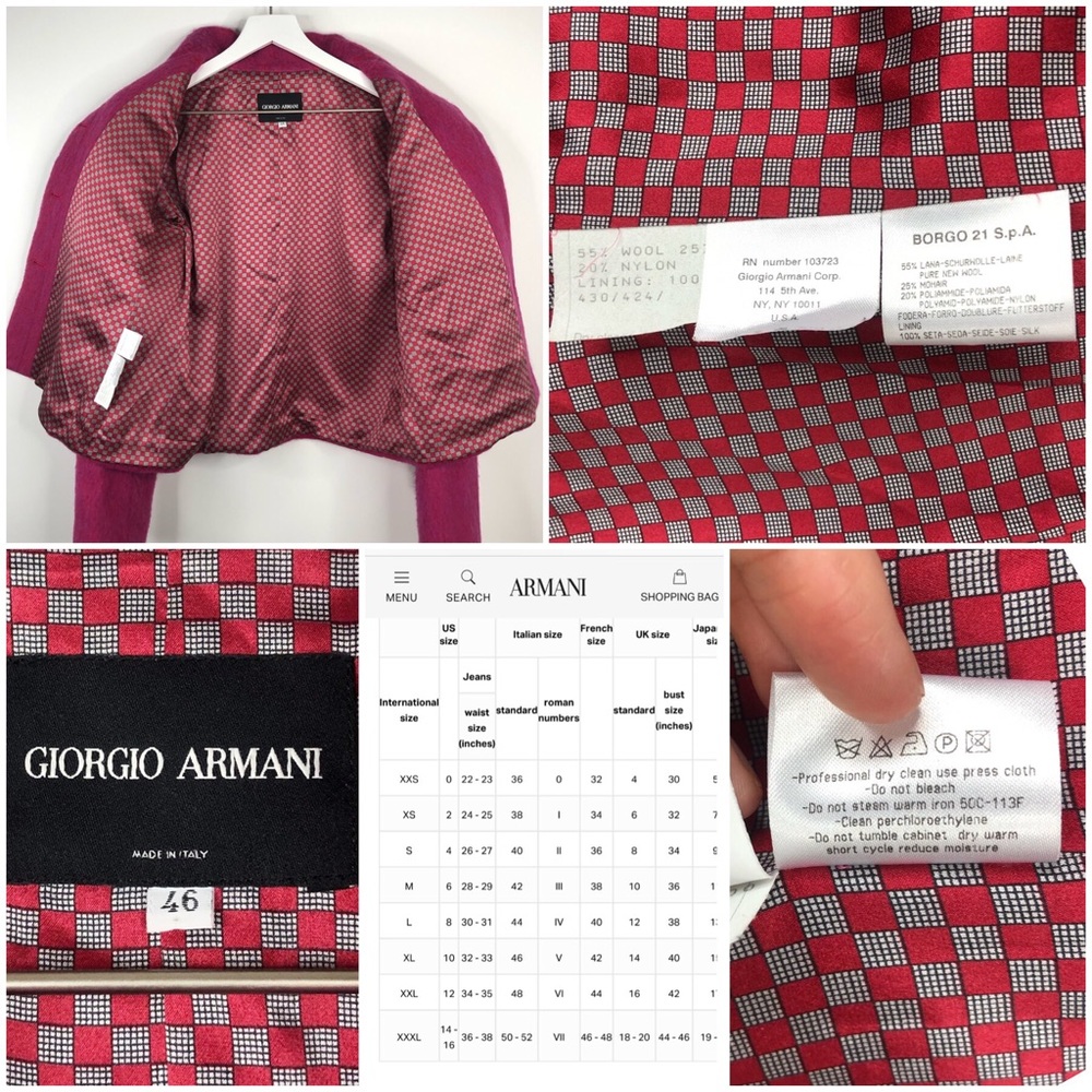 Giorgio Armani Pink Red Mohair Wool Jacket Size 46 - Picture 7 of 8